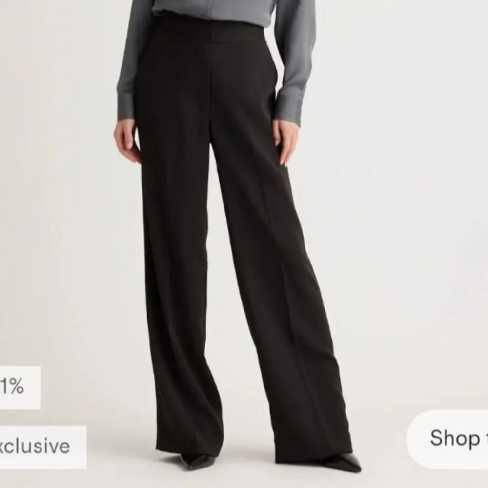 Quince Pants Womens 10 Black Stretch Crepe Classic Trousers Office Luxury